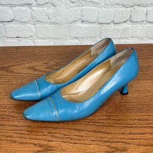 St. John Turquoise w/gold Leather Kitten Heels - 6B good condition Made in Italy